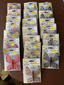 21 Lot Joann Craft Essentials Organza Butterfly Pins 3.75x3.5” Red, Brown, Black - Picture 1 of 1