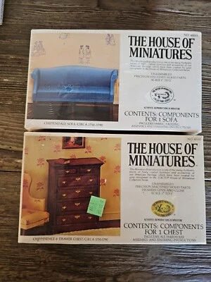 НОВЫЙ кукольный домик миниатюр Chippendale диван и сундук 1977 X-Acto запечатанный 40010 - Изображение 1 из 4