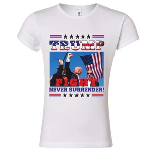 Donald Trump Never Surrender Youth Girls T shirt MAGA 2024 Bullet Proof shot USA - Picture 1 of 7