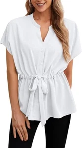 AWULIFFAN Women's Button Down Blouses Casual Peplum Summer Tops Short Sleeve.... - Picture 1 of 6