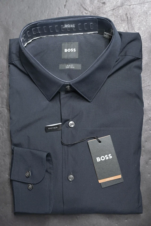 Hugo Boss Camicia Da Uomo Slim Fit Blu Navy Easy Iron In Cotone 38 15 - Immagine 1 di 4