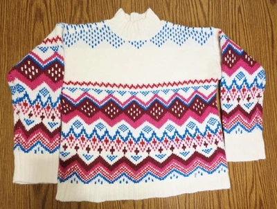 LOFT Whisper White Fair Isle Wide Sleeve Mock Neck Sweater - Size Medium - Image 1 of 4