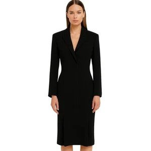Abito midi Norma Kamali nero aderente manica lunga carriera cocktail elegante chic - Foto 1 di 9