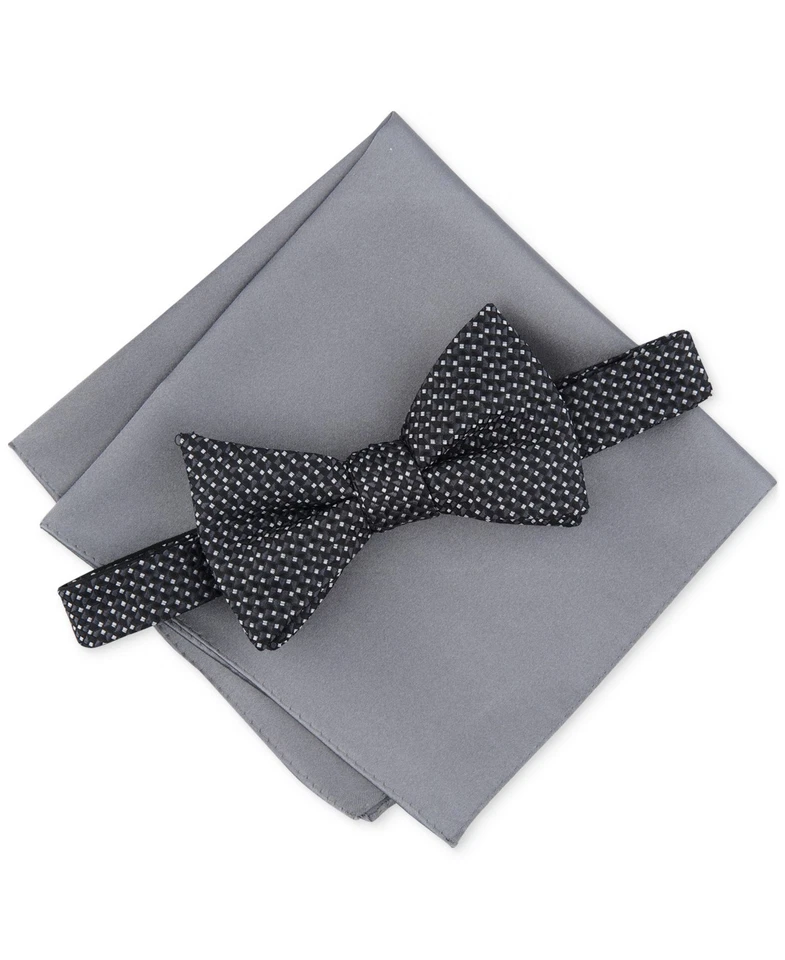 Alfani Men's Mangin Mini-Print Bow Tie & Pocket Square Set - Black - Image 1 of 1