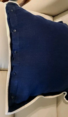 RALPH LAUREN"BRANFORD EURO SHAM COVER LINEN 26"SQ.1.5" FLANGE & 3/4 WHITE TRIM - Image 1 of 4