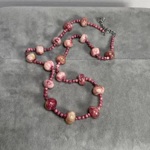 Collar con cuentas de piedra pulida ágata rosa rayada leer descripción - Imagen 1 de 8