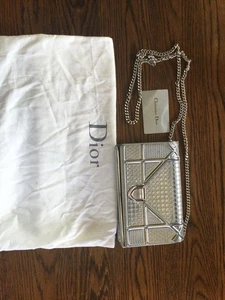 DIOR Diorama Chain Shoulder Bag Silver Metallic Leather Flap Purse USED 715C - Bild 1 von 3