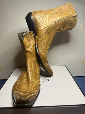 Aldo Square Toe, Camel Leather, Distressed, Embroidered Cowboy Boots Men 11/45 - Image 1 of 4