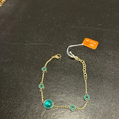 Pulseira Folli Follie folheada a ouro e pedra verde nova com etiquetas - Imagem 1 de 2