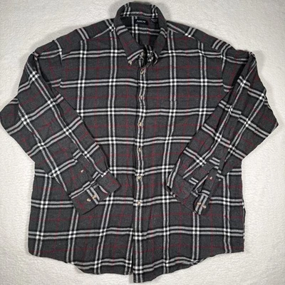 Arrow Flannel Shirt Gray Red Plaid Men's XXL Long Sleeve Collared 100% Cotton - Image 1 of 4