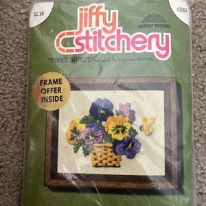 Jiffy Stitchery "PANSY BASKET" Kit #256A Sunset Designs NIP - Picture 1 of 3