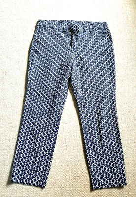 Calça feminina-KENAR-azul marinho/preto/branco estampada algodão stretch cropped-10 - Imagem 1 de 4