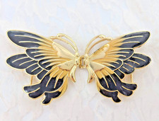 Vintage Retro Ladies Belt Buckle Enameled Butterfly Black and Gold 1970/1980's