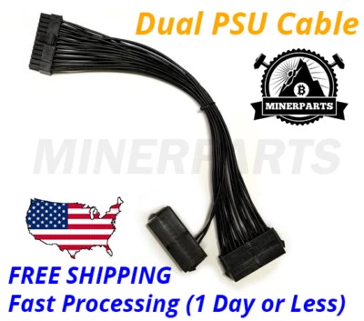 24PIN 20+4 DUAL PSU Multiple Power Supply Splitter Adapter 33cm Cable - 2 PSU - Image 1 of 3