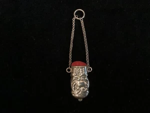 Chatelaine - Sterling Nadelkissen - roter Samt - Bild 1 von 3