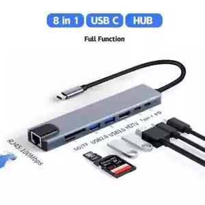 Type C Docking Station (8 IN 1) 4K USB 3.0 Hubs SD/TF RJ45 SS HDTV UHD 4k - Picture 1 of 9