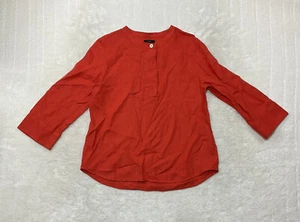 J Crew Womens Size S Orange 1/4 Button Linen Tunic Top Blouse 3/4 Sleeve - Picture 1 of 15