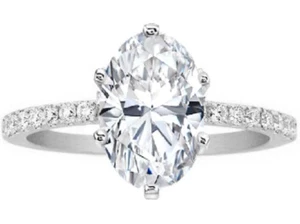 Oval Diamond Lab Grown Petite Engagement Ring Pave Band  14K White Gold - Picture 1 of 1