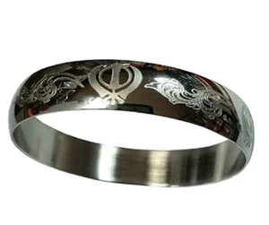 Sikh Kara mit künstlerischem Blatt und Khanda Design - Bild 1 von 3