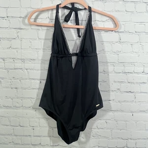 Sunseeker Y2K One Piece Swimming Suit Size 10 Embroidered Minimalist Preppy - Picture 1 of 17