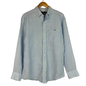 Vineyard Vines Shirt Large Blue Striped Linen Classic Fit Tucker Button Down L - Picture 1 of 5