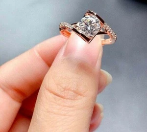 1CT White Genuine Moissanite Women's Engagement Ring 14k Rose Gold Plated Silver - Picture 1 of 11