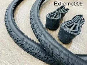 24x1 3/8 Pair of Black Bicycle Bike Tires + 2 Tubes Wheelchair Road 24x1-3/8 - Picture 1 of 2