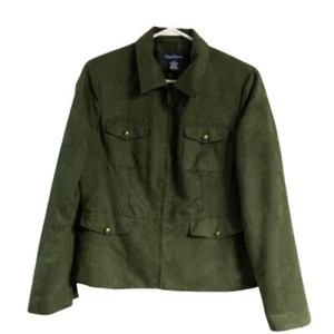 EVAN PICONE Damen Reißverschluss Blazer Jacke grün Wildleder Stoff mit Taschen Größe 10 - Bild 1 von 11