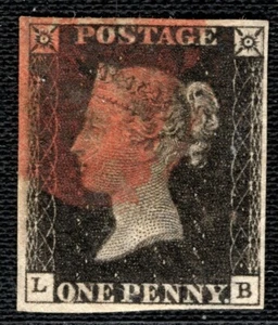 GB PENNY BLACK QV Stamp SG.2 1840 1d Plate 8 (LB) Used Red MX Cat £525 ORED81 - Picture 1 of 6