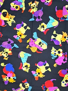 Tossed Happy Dogs Dog Fabric Cotton Loralie Designs Black Quilting Whimsical - Picture 1 of 4