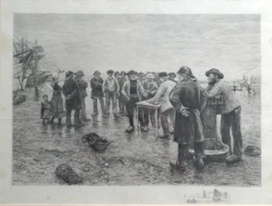 Norbert Goeneutte (1854-1894) Etching. Fisherman On Foreshore Receiving Pay - Picture 1 of 5