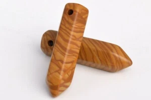 2 Pcs 30x8MM Wood Skin Jasper Healing Hexagonal Pointed AAA Natural Beads - Picture 1 of 3