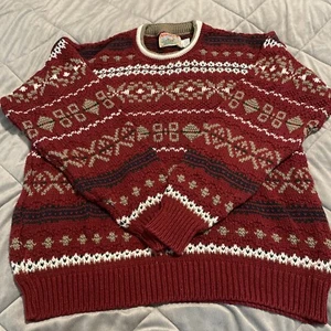 Adironack Sweater by Savile Row Size Large Made in USA Maroon, Gray Holiday - Picture 1 of 10