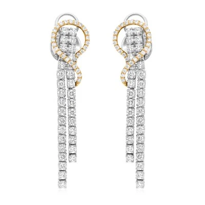 2.53 Ct Lab Grown CVD Diamond Dangle Drop Bar Earrings 14k Two Tone Gold Gift - Image 1 of 4