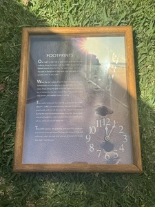 Footprints In The Sand Poem Clock Working Wood Shadowbox Frame 11x14” - Picture 1 of 7