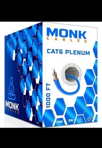 MONK CABLES | CAT6 Plenum Cable 1000ft | UTP, 23AWG, 550MHz - Photo 1/5