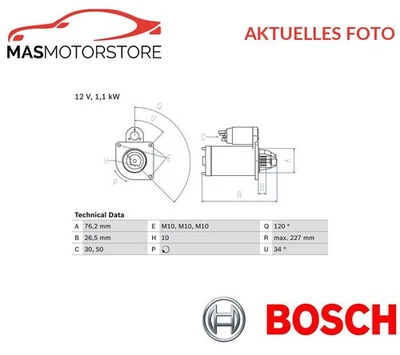 MOTOR ANLASSER STARTER BOSCH 0 986 017 060 A FÜR MAZDA 2 1.4,1.6,1.25,1.2 - Image 1 of 4