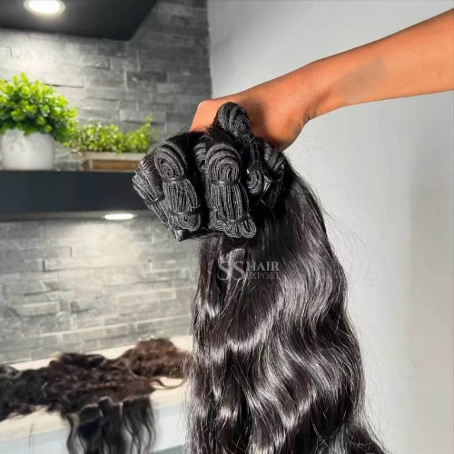 Feixes de cabelo humano ondulado preto trama de cabelo virgem processado extensões de cabelo - Imagem 1 de 4