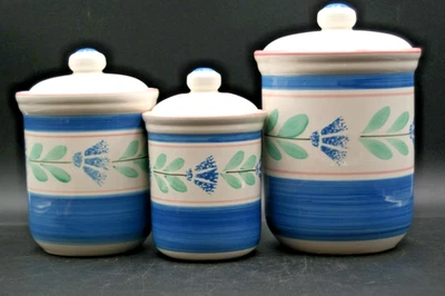 Caleca Hand painted Italian Pottery Canister Set Vintage 3 Piece with tops - Image 1 of 4