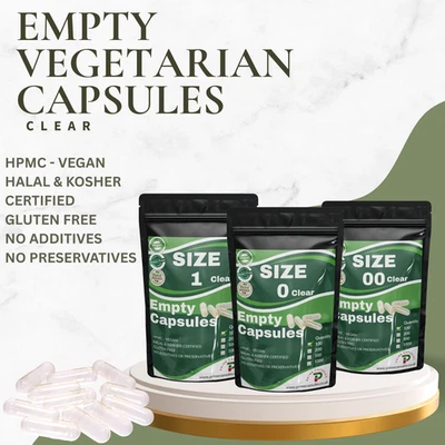 Empty capsules size 0 00 1 vegetarian Vegan Pharmaceutical, Halal, Kosher, Clear - Image 1 of 3