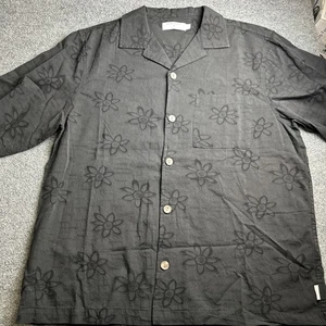Ocean Current Button Up Camp Shirt Men’s Medium Black With Wooden Buttons New 48 - Picture 1 of 11