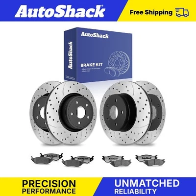 Front Rear Drilled Slotted Brake Rotors Ceramic Pads for Dodge Ram 1500 V8 - Изображение 1 из 4