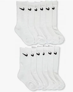NWT Nike Youth Crew Socks 6-Pack White Lightweight Size 10C-3Y Boys Girls - Picture 1 of 2