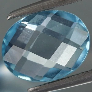 Natural Sky Blue Topaz Brazil 2.27ct t.w 9.2x7.1mm Oval Checkerboard Gemstone - Picture 1 of 4