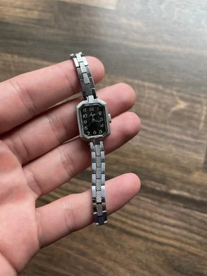 Vintage Luch Women’s Watch Mechanical USSR Silver Black Dial Soviet Era Working - Image 1 of 4