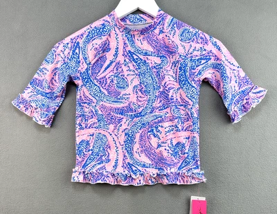 Camisa Lilly Pulitzer Rashguard Niñas 10 UPF 50+ Natación Azul Costero Tal vez Gator Foto 1 de 4