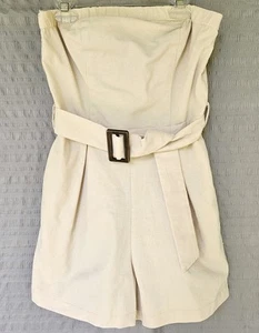 Monteau Los Angeles Pagliaccetto Donna Medio Beige Senza Maniche Rayon Lino Pantaloncini - Foto 1 di 6