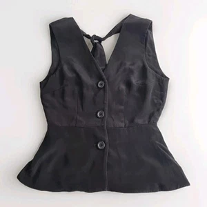 MACGRAW Womens Vest Size 8 XS Black Silk Open Back Preppy Punk Dark Academia EC - Picture 1 of 11