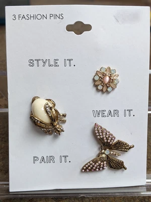 Juego de 3 broches solapa mariposa abeja floral bolsa accesorio Target Fashion Foto 1 de 3