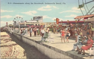 POSTKARTE-VERGNÜGUNGEN ENTLANG DER PROMENADE, JACKSONVILLE BEACH, FLA. - Bild 1 von 2